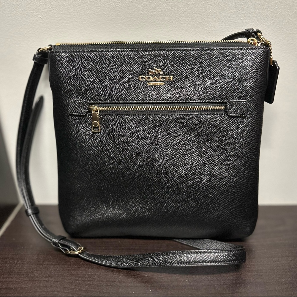 Coach Rowan File Crossbody Bag, Black with gold hardware